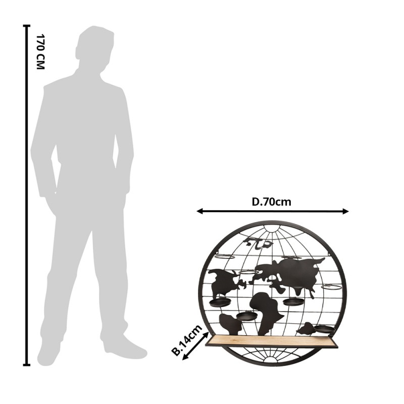 Scaffale Da Parete X Cm Marrone Legno Ferro Mappa Del Mondo
