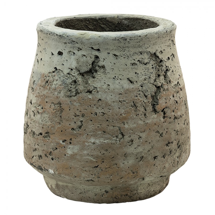 6TE0429 Bloempot Ø 14x14 cm Beige Bruin Beton Rond Bloempot binnen