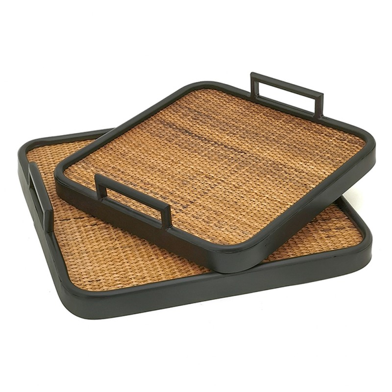 65098 Decorative Serving Tray Set of 2 40 cm Brown Wood Iron Serving Platter