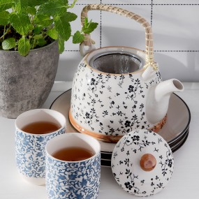 26CEMU0005 Mug 100 ml Blue Porcelain Leaves Round Tea Mug