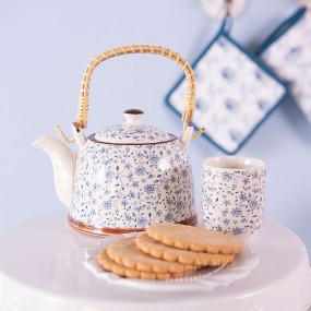 26CEMU0012 Mug 100 ml Blue Porcelain Flowers Round Tea Mug