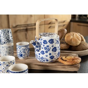 26CEMU0087 Mug 100 ml Beige Blue Porcelain Round Tea Mug