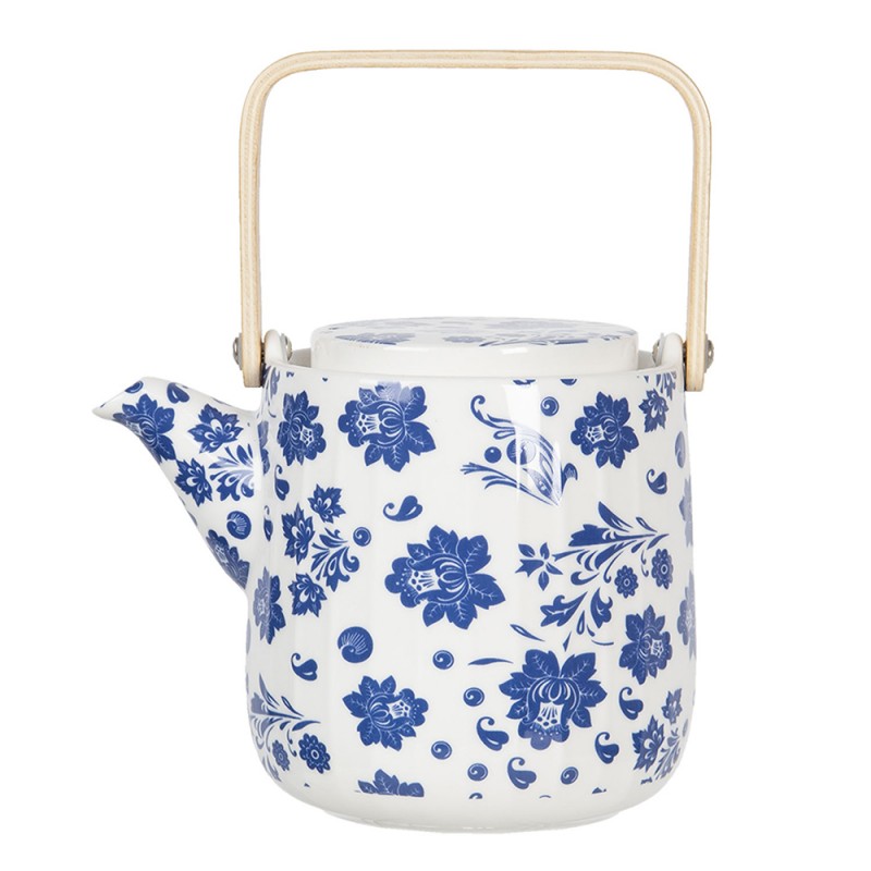 6CETE0093 Teekanne 800 ml Blau Weiß Porzellan Blumen Rund Kanne für Tee