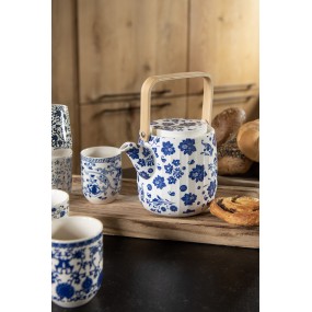 26CETE0093 Teapot 800 ml Blue White Porcelain Flowers Round Tea pot