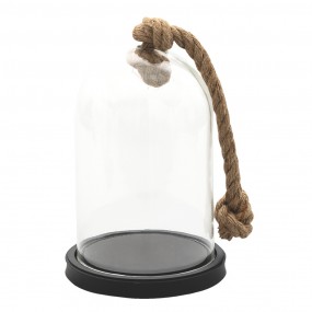 26GL3367 Cloche Ø 17x28 cm Black Wood Glass Round Glass Bell Jar