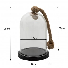 26GL3367 Cloche Ø 17x28 cm Black Wood Glass Round Glass Bell Jar