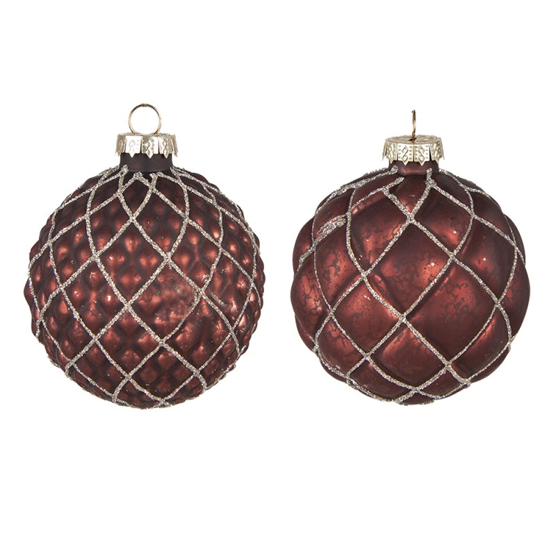 6GL4118 Christmas Bauble Set of 2 Ø 8 cm Red Glass Christmas Decoration