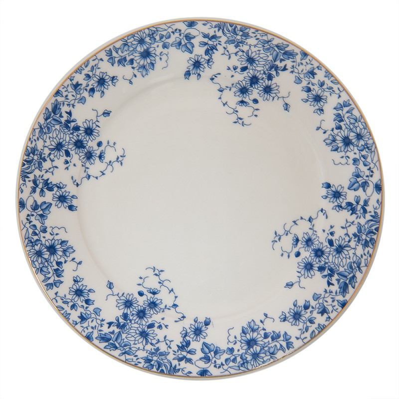 BFLFP Assiette de dîner Ø 26 cm Bleu Porcelaine Fleurs Rond Assiette de table