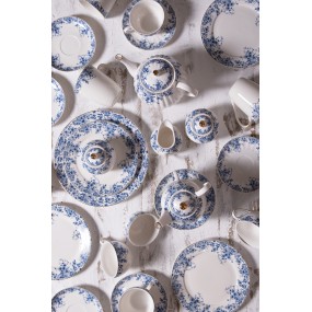 2BFLFP Assiette de dîner Ø 26 cm Bleu Porcelaine Fleurs Rond Assiette de table