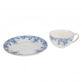 2BFLTKS Cup and Saucer 200 ml White Blue Porcelain Flowers Tableware