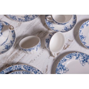 2BFLTKS Tasse et soucoupe 200 ml Blanc Bleu Porcelaine Fleurs Vaisselle