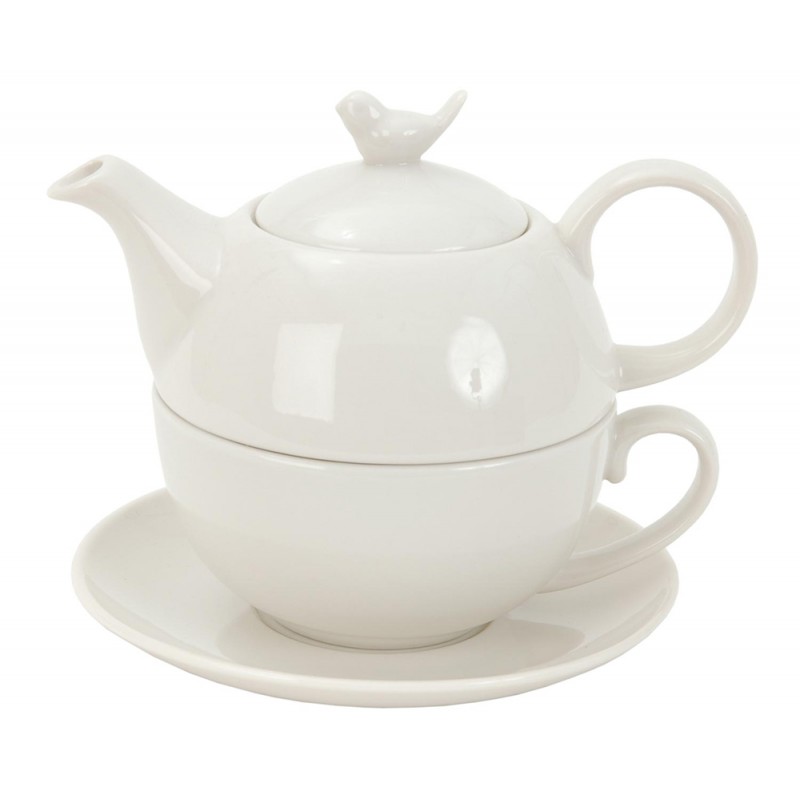 BITEFO Tea for One 400 ml Bianco Ceramica Uccello Rotondo Set teiera