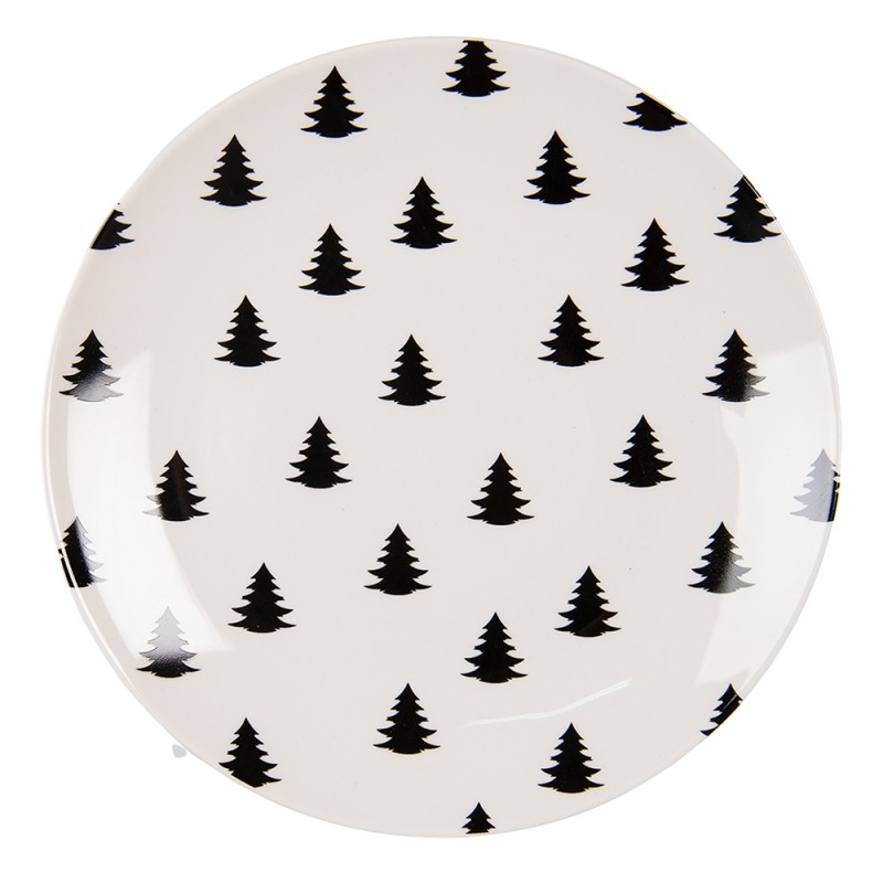 BWXDP Breakfast Plate Ø 20 cm Beige Black Porcelain Christmas Tree Round Plate