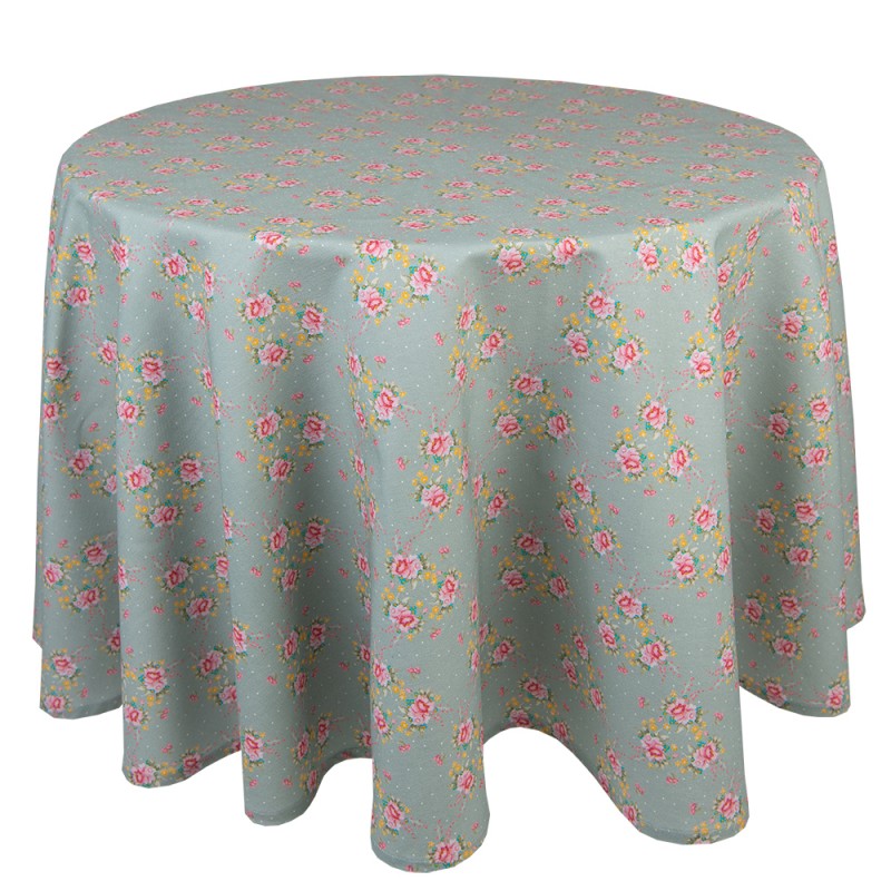 CHB07 Tablecloth Ø 170 cm Green Cotton Flowers Round Table cloth