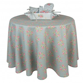 2CHB07 Tablecloth Ø 170 cm Green Cotton Flowers Round Table cloth