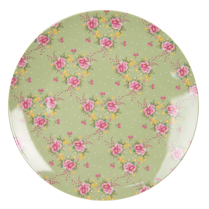 CHBFP Dinner Plate Ø 26 cm Green Beige Porcelain Flowers Round Dining Plate