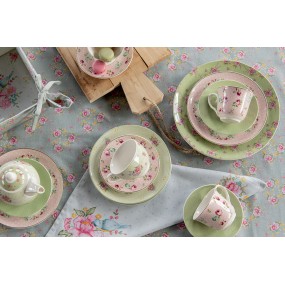 2CHBKS Cup and Saucer 200 ml Green Beige Porcelain Flowers Tableware