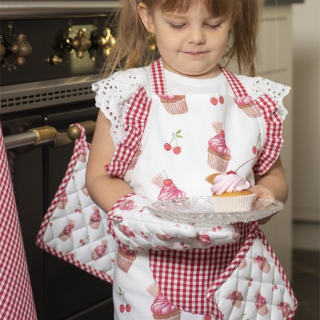 CUP44K Kids' Oven Mitt 12x21 cm Red Pink Cotton Cupcakes Oven Glove