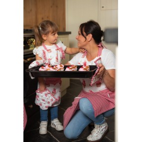 2CUP45K Manique de cuisine pour enfants 16x16 cm Rouge Rose Coton Cupcakes Mère fille
