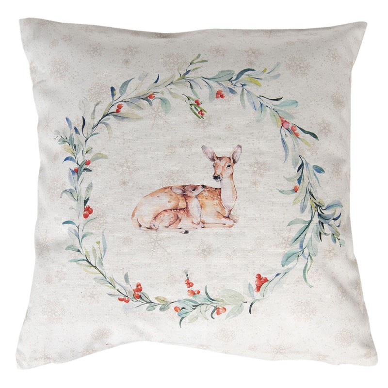 DCH21 Cushion Cover 40x40 cm White Green Cotton Deer Square Pillow Cover