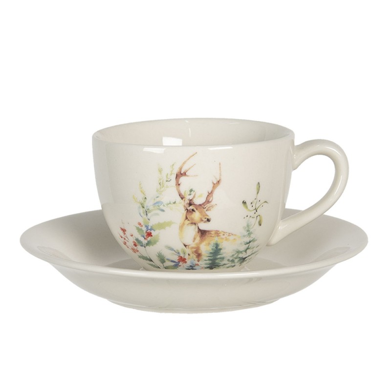 DCHKS Cup and Saucer 200 ml White Ceramic Deer Round Tableware