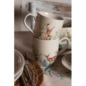 2DCHKS Cup and Saucer 200 ml White Ceramic Deer Round Tableware
