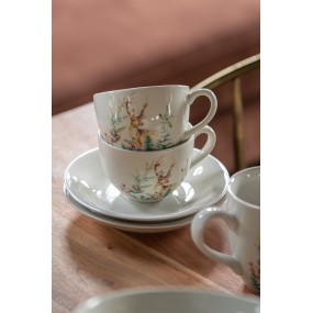 2DCHKS Cup and Saucer 200 ml White Ceramic Deer Round Tableware