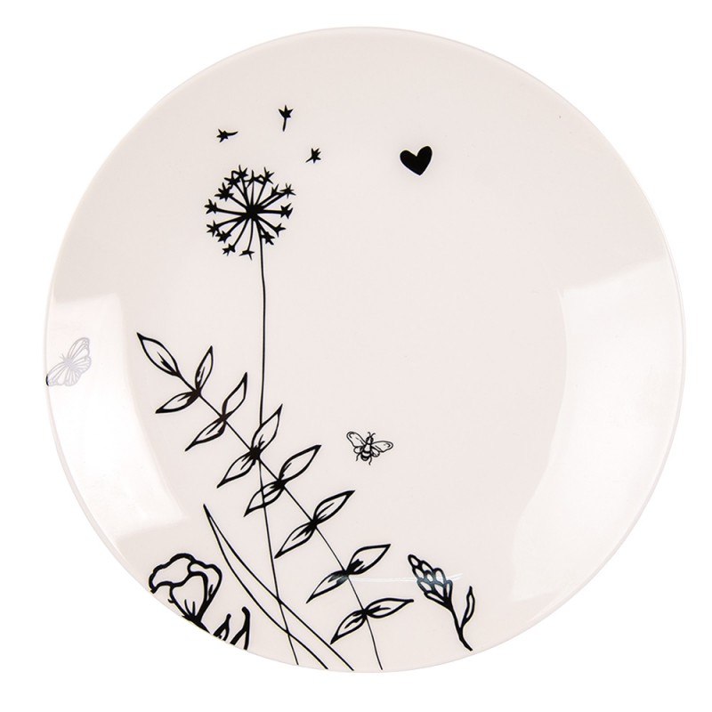 FAFDP Breakfast Plate Ø 20 cm Beige Black Porcelain Flowers Round Plate