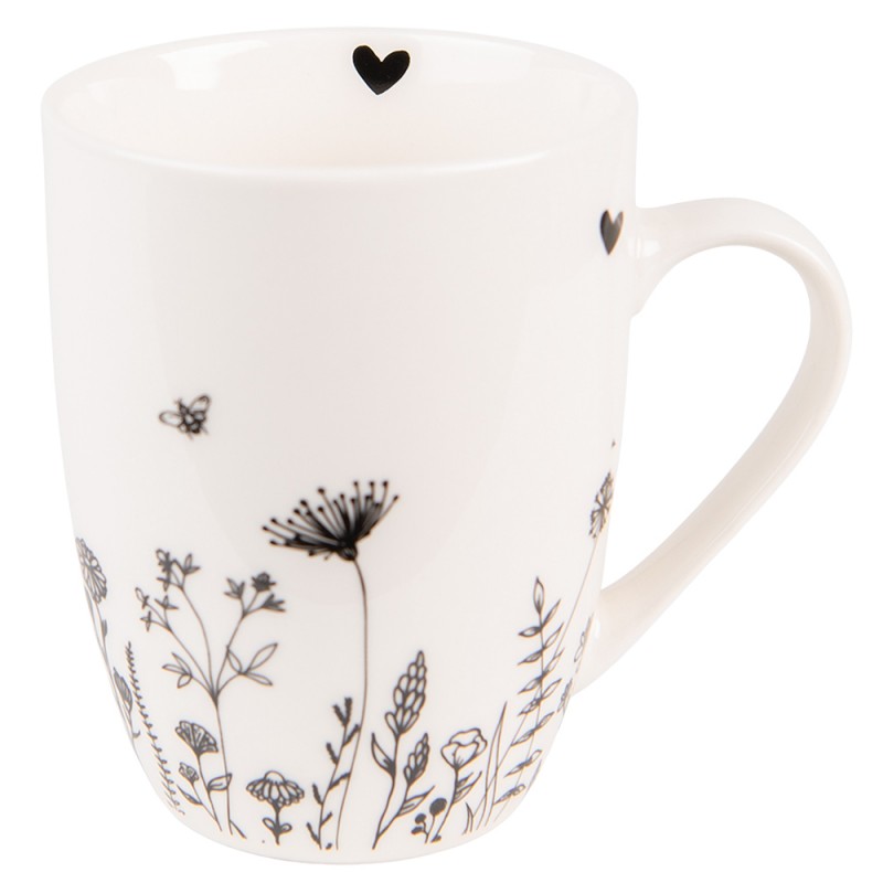 FAFMU Mug 300 ml Beige Noir Porcelaine Fleurs Tasse à thé