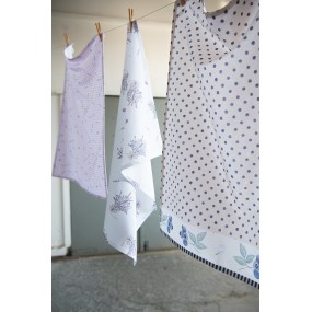 2LAG42 Tea Towel  50x70 cm Purple White Cotton Lavender Kitchen Towel