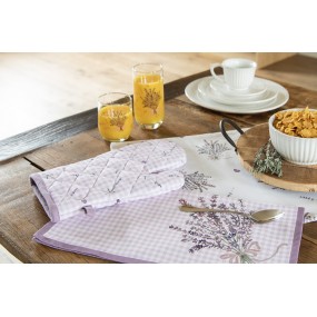 2LAG42 Tea Towel  50x70 cm Purple White Cotton Lavender Kitchen Towel