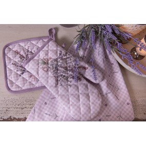2LAG44 Ofenhandschuh 18x30 cm Violett Weiß Baumwolle Lavendel Ofenhandschuh