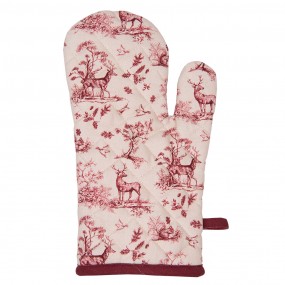 2PFT44 Oven Mitt 18x30 cm White Pink Cotton Reindeer Oven Glove