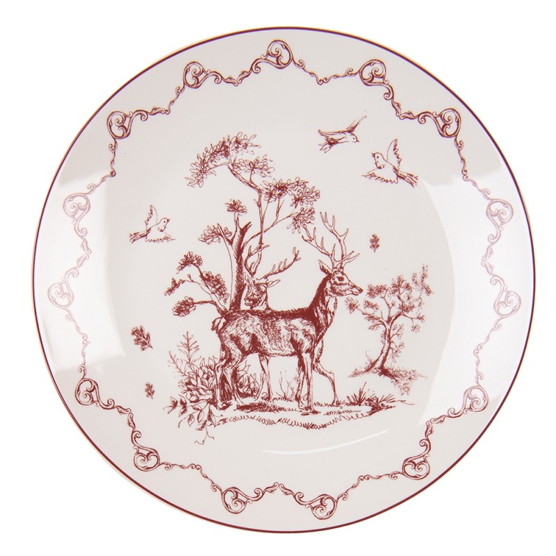 PFTDP Breakfast Plate Ø 20 cm Beige Red Porcelain Reindeer and Trees Plate