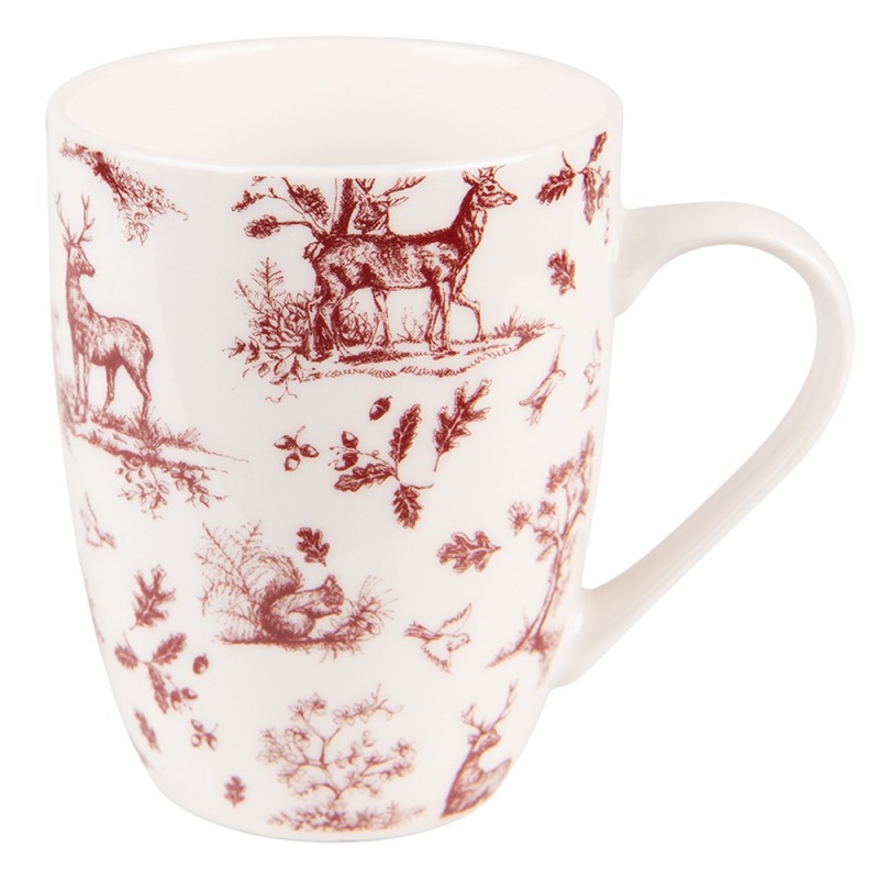 PFTMU Mug 300 ml Beige Red Porcelain Reindeer and Trees Tea Mug