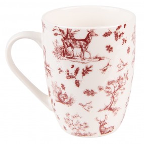 2PFTMU Mug 300 ml Beige Red Porcelain Reindeer and Trees Tea Mug