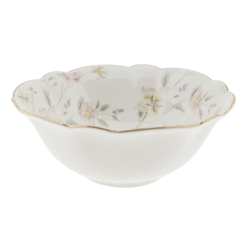 TWFBO Soup Bowl Ø 15 cm White Pink Porcelain Flowers Round Serving Bowl
