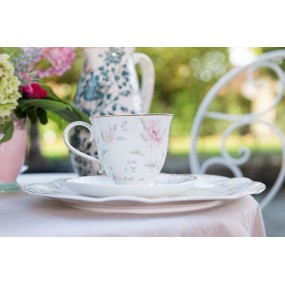 2TWFKS-1 Cup and Saucer 220 ml White Pink Porcelain Flowers Round Tableware