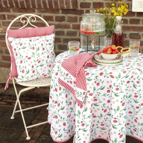 2WIS01 Tischdecke 100x100 cm Weiß Rot Baumwolle Erdbeeren Quadrat Tischtuch