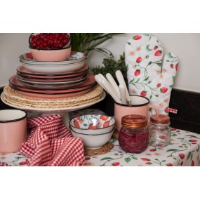 2WIS03 Tischdecke 130x180 cm Weiß Rot Baumwolle Erdbeeren Rechteck Tischtuch