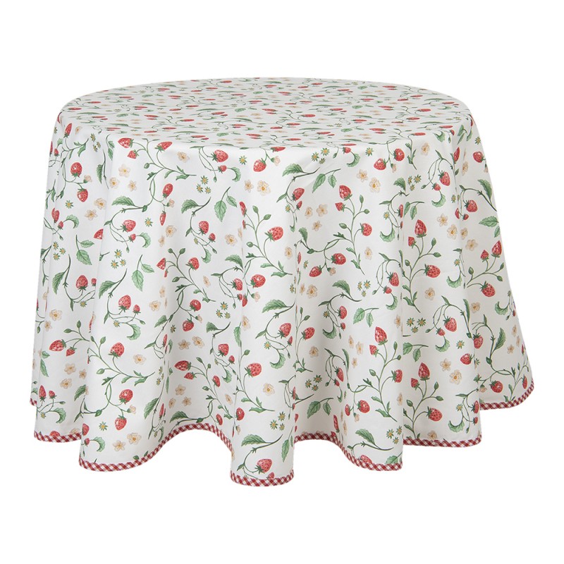 WIS07 Tablecloth Ø 170 cm White Red Cotton Table cloth