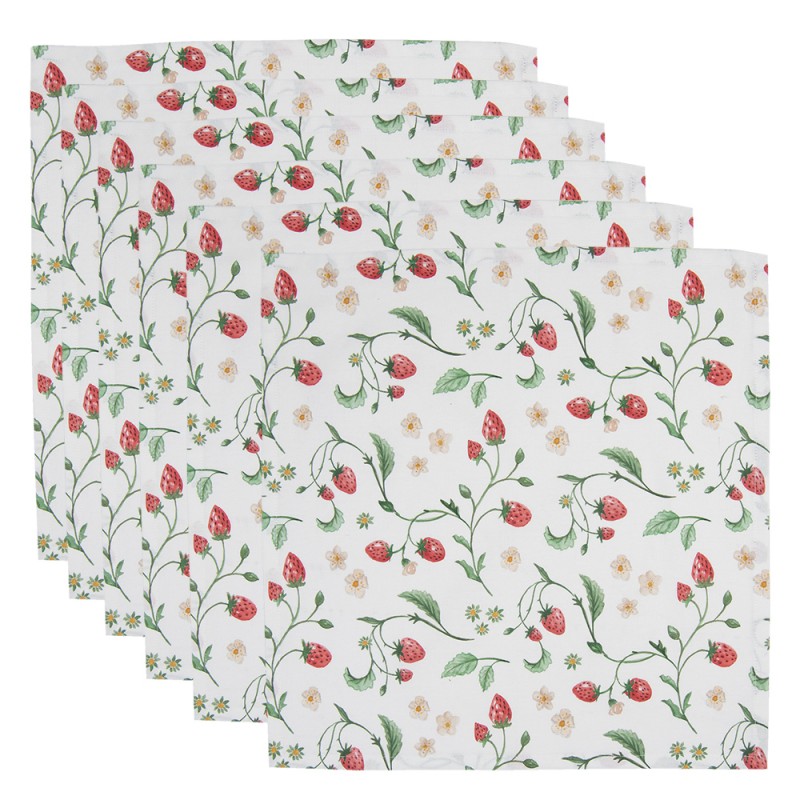 WIS43 Napkins Cotton Set of 6 40x40 cm White Red Cotton Strawberries Square Napkin Fabric