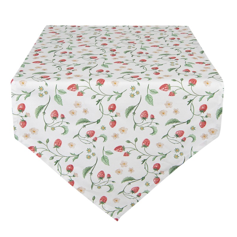 WIS65 Tischläufer 50x160 cm Weiß Rot Baumwolle Erdbeeren Tischdecke