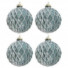 26GL3273 Christmas Bauble Set of 4 Ø 8 cm Blue Glass Round Christmas Tree Decorations