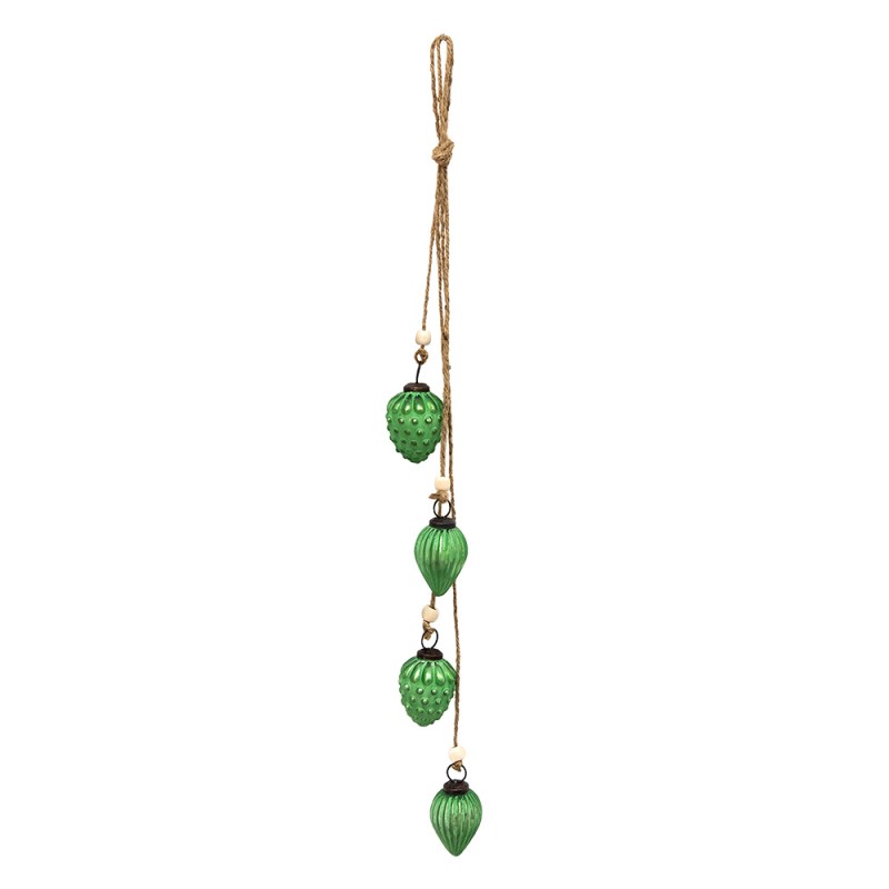 6GL3708 Christmas Bauble Set of 4 Ø 5 cm / 70 cm Green Glass Decorative Pendant