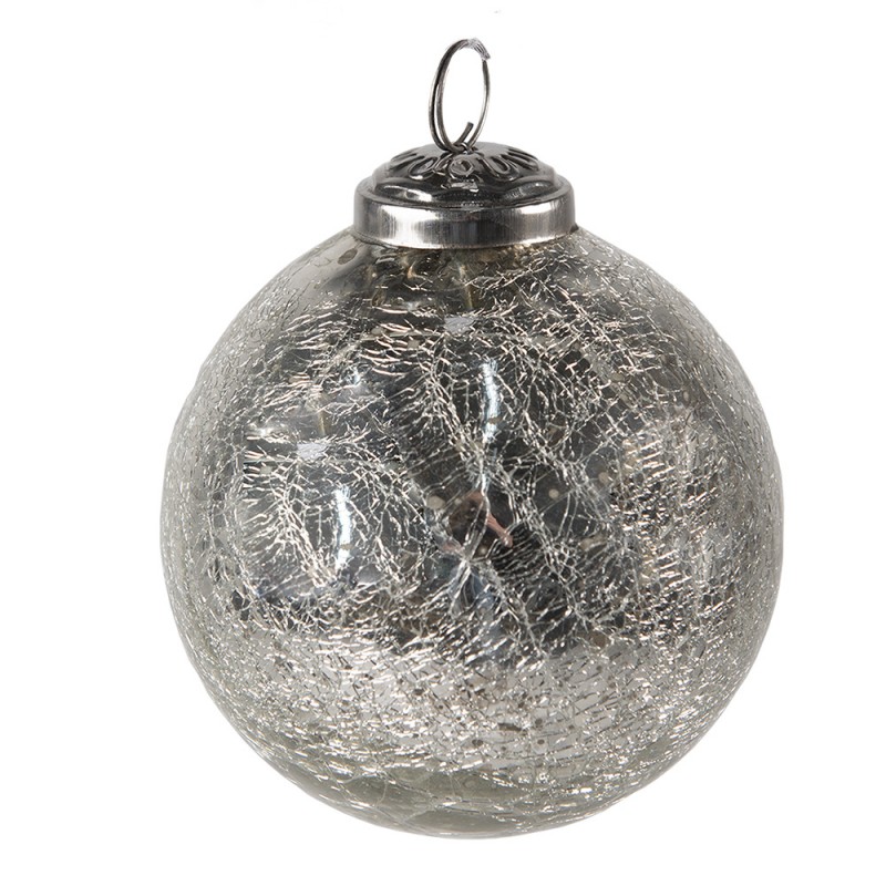 6GL3847 Kerstbal  Ø 9 cm Zilverkleurig Glas Kerstdecoratie
