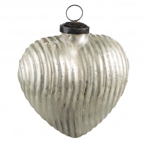 26GL3878 Christmas Bauble 9x4x10 cm Silver colored Glass Heart-Shaped Christmas Decoration