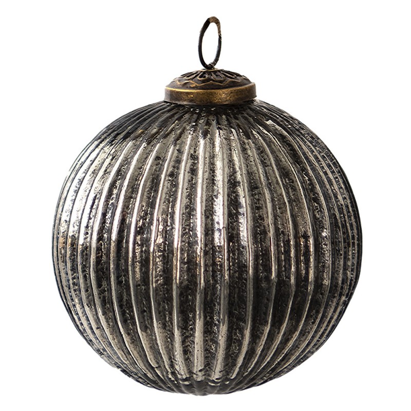6GL3908 Christmas Bauble Ø 10 cm Black Silver colored Glass Round Christmas Decoration