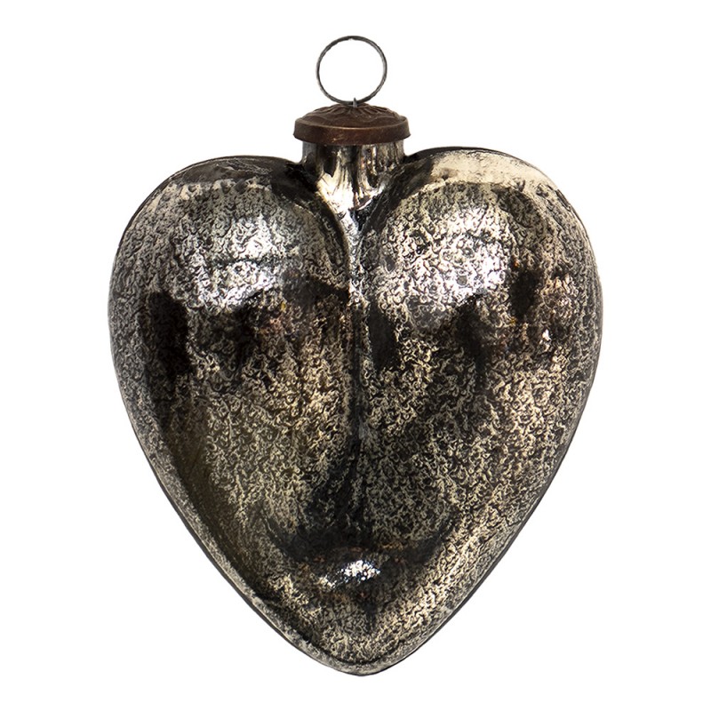 6GL3915 Christmas Bauble 15x5x17 cm Silver colored Glass Heart-Shaped Christmas Decoration