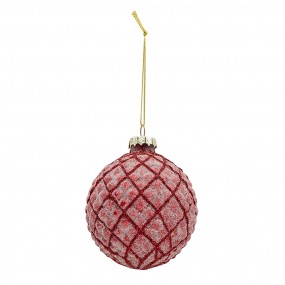 26GL3280 Boule de Noël set de 4 Ø 8 cm Rouge Verre Rond Décorations d'arbre de Noël